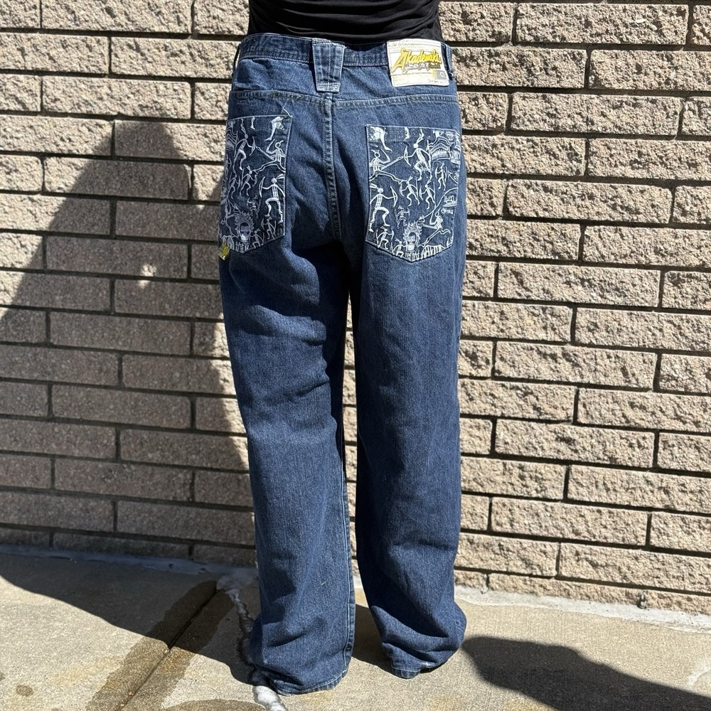 Akademiks Y2K Baggy Jeans Mens 40x32 Embroidered Hip Hop Wide Leg Denim 2000s